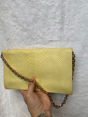 Calvin Klein Collection Yellow Snake-skin Chain Shoulder Bag